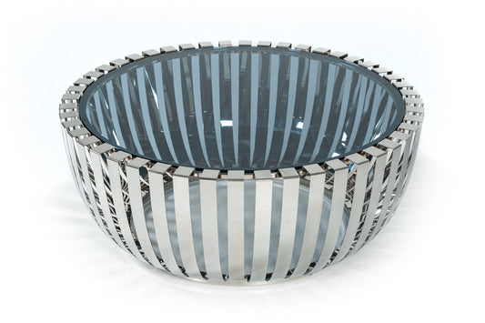Modrest Cage Modern Stainless Steel Round Coffee Table with Glass Top
