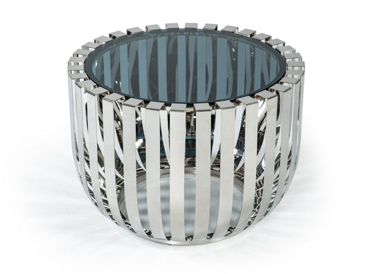 Modrest Cage Modern Stainless Steel End Table with Glass Top