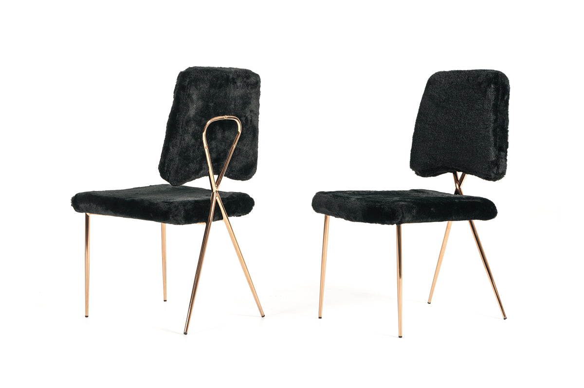 Candace Modern Black Faux Fur Dining Chair Set of 2