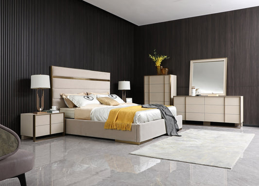 Nova Domus Cartier Modern Beige Shagreen and Brushed Brass Dresser