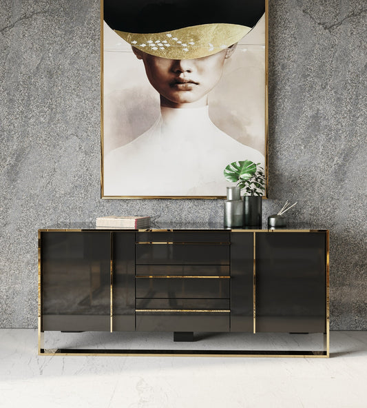 Nova Domus Cartier Modern Black and Rosegold Buffet