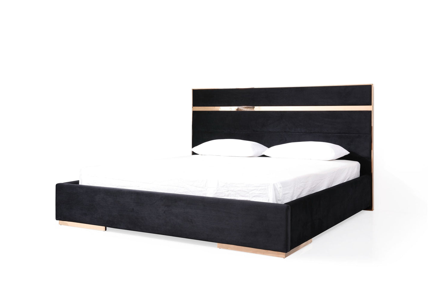 Nova Domus Cartier Modern Black and Rose Gold Bed and Nightstands
