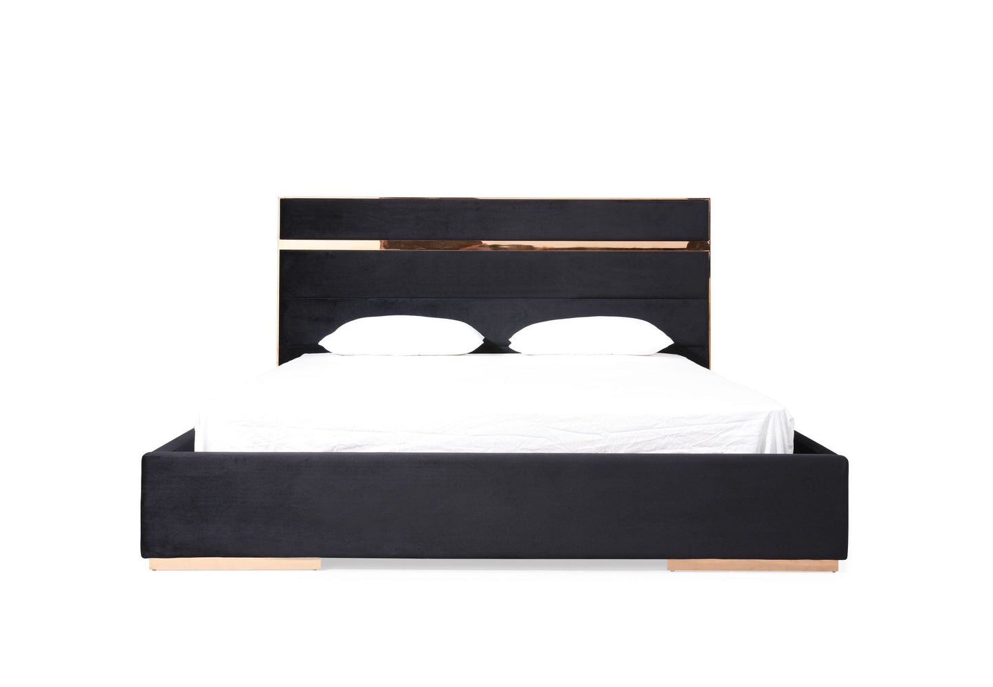 Nova Domus Cartier Eastern King Modern Black and Rose Gold Bed and Nightstands