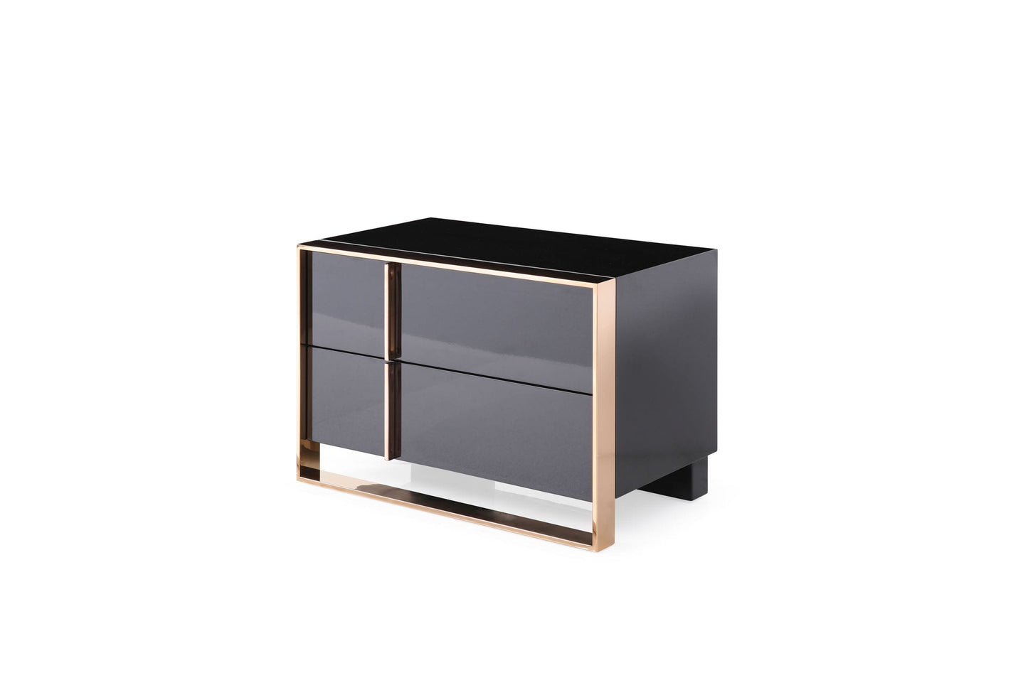 Nova Domus Cartier Modern Black and Rose Gold Bed and Nightstands