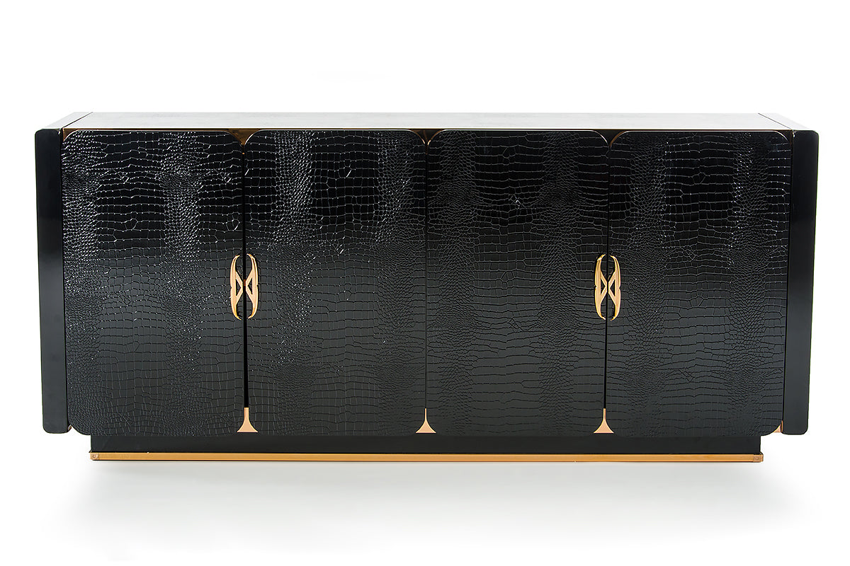 A&X Talin Modern Black Crocodile and Rosegold Buffet