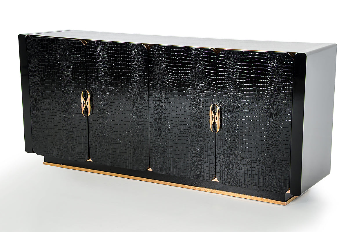 A&X Talin Modern Black Crocodile and Rosegold Buffet