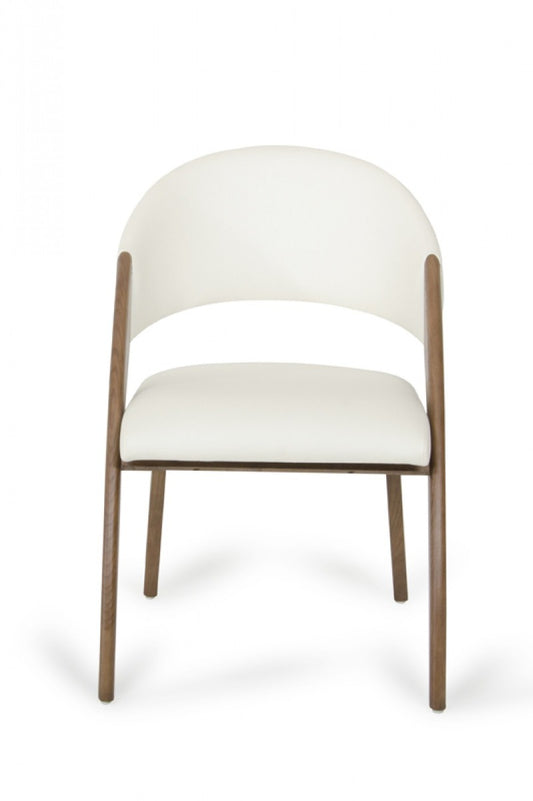 Modrest Lucas Mid-Century Cream and Walnut Dining Chair