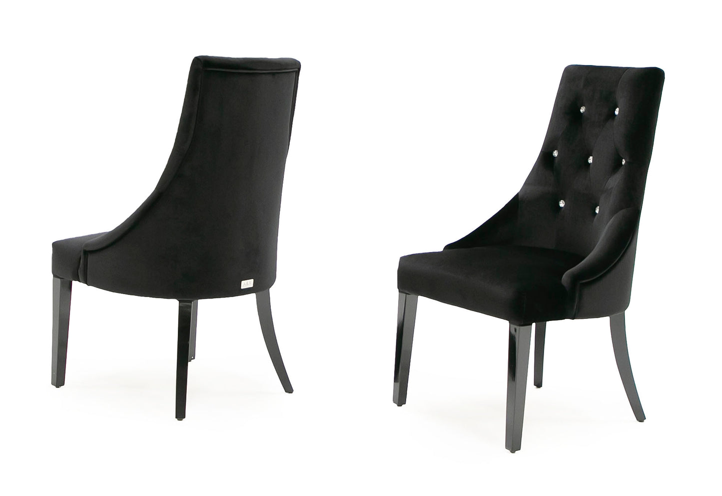 A&X Charlotte Black Velour Dining Chair Set of 2