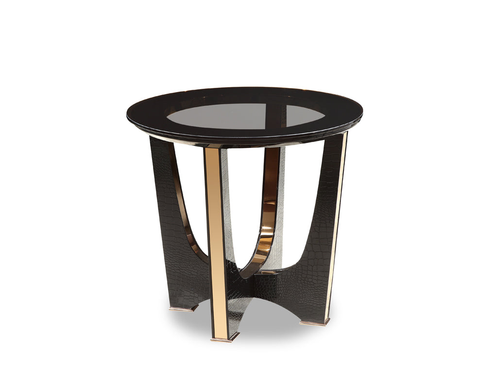 A&X Talin Modern Black Crocodile and Rosegold End Table