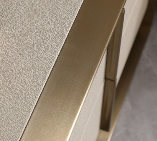 Nova Domus Cartier Modern Beige Shagreen and Brushed Brass Nightstand