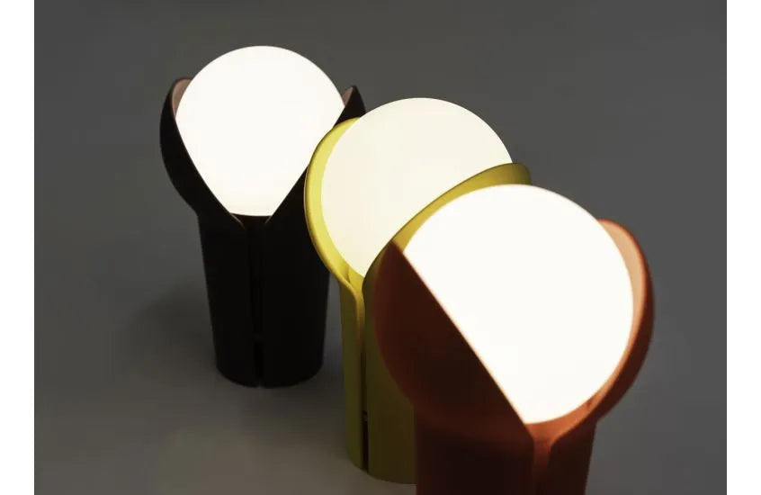 Stylish dimmable bedside lamp with integrated LED, Bud model by Innermost for small apartments.