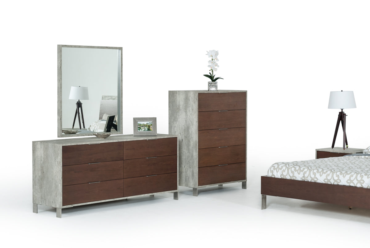 Nova Domus Conner Modern Dark Walnut and Faux Concrete Dresser