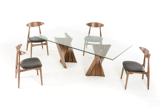 Modrest Corbin Mid-Century Walnut and Glass Dining Table