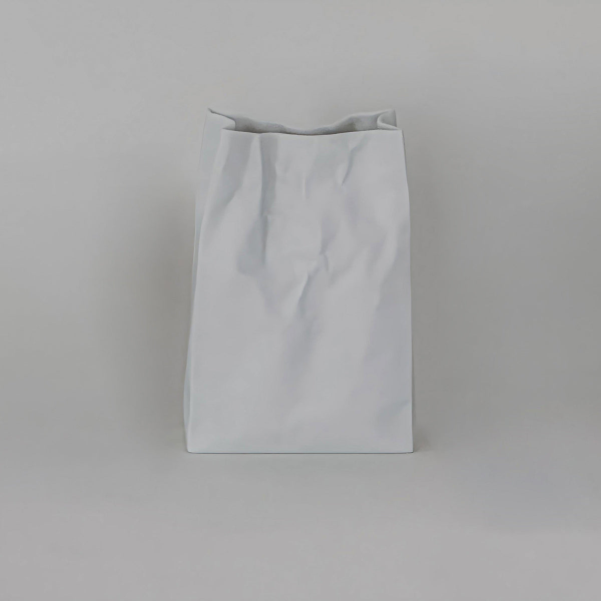Ceramic Japan Crinkle Paper Bag Vase, White Porcelain – empty, showing the crumpled paper-bag folds