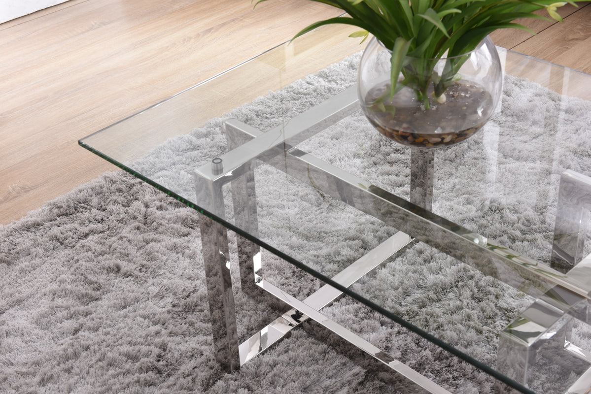 Modrest Valiant Modern Glass and Stainless Steel Coffee Table