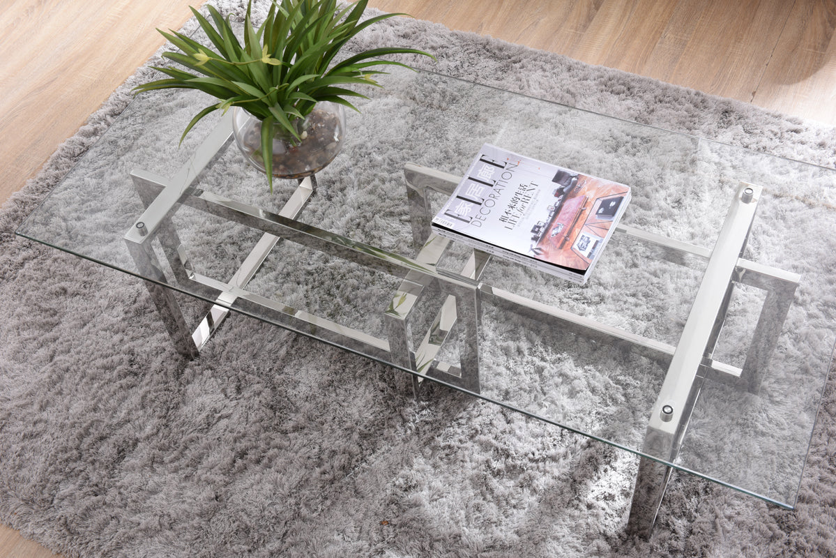 Modrest Valiant Modern Glass and Stainless Steel Coffee Table