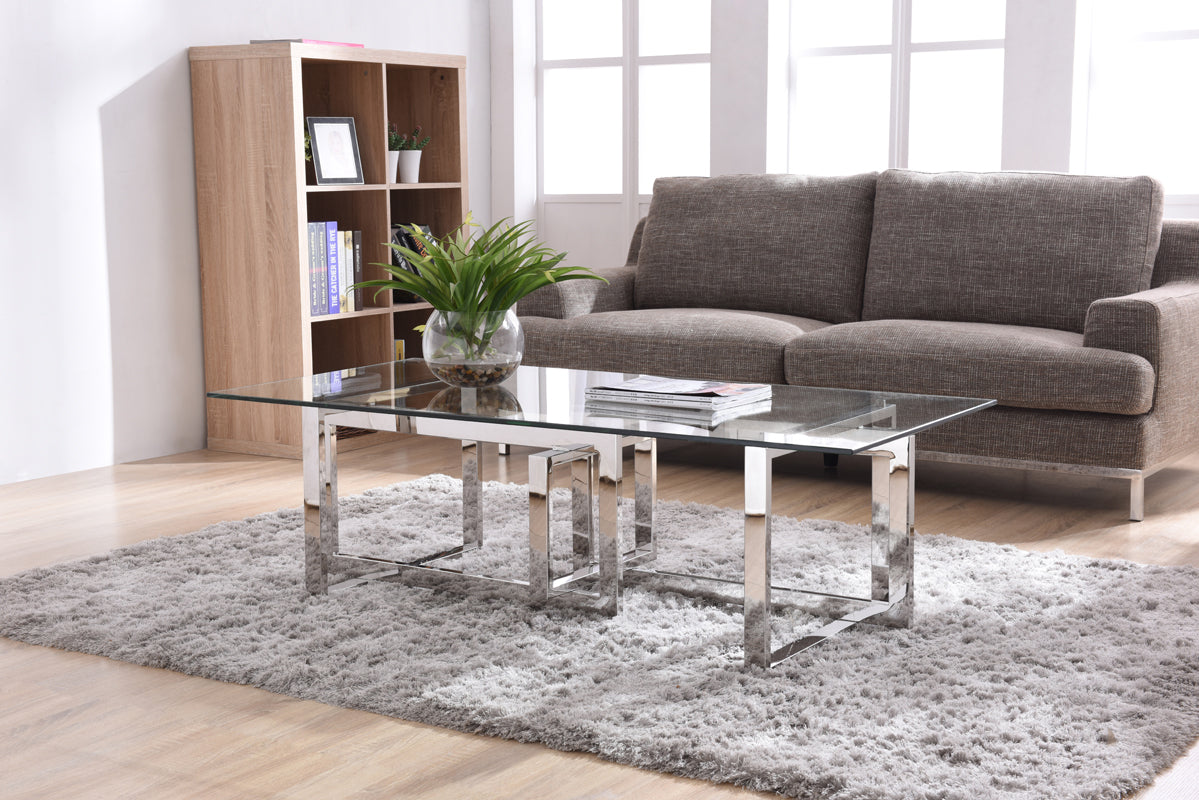 Modrest Valiant Modern Glass and Stainless Steel Coffee Table