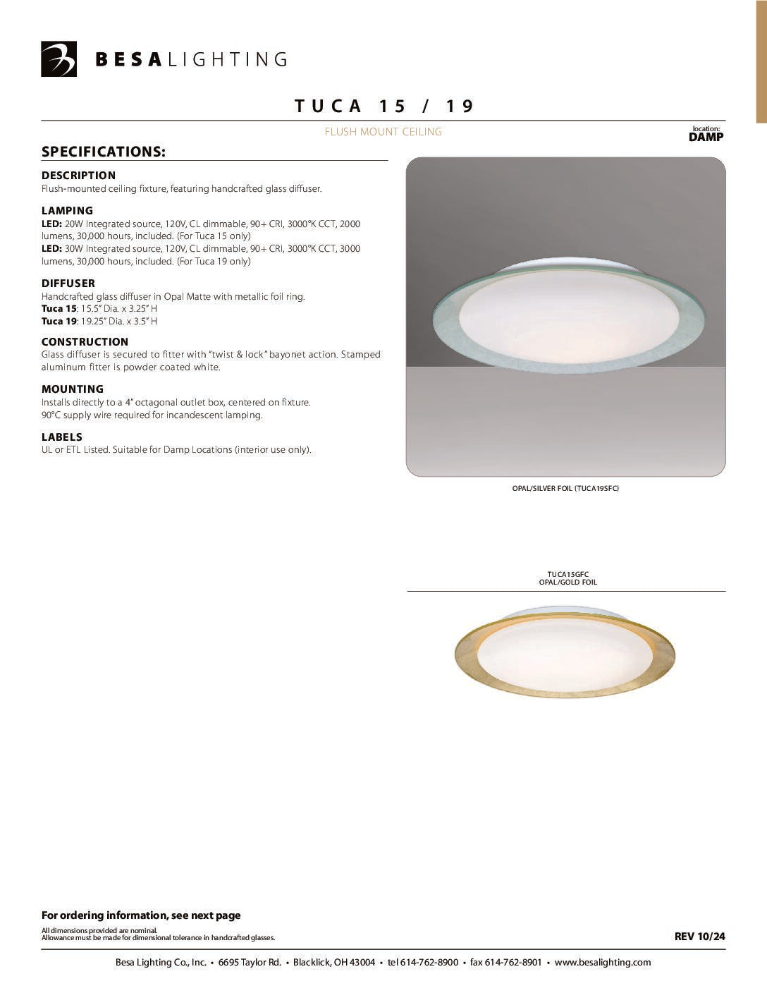 Besa Tuca 19 specification sheet with dimension drawing