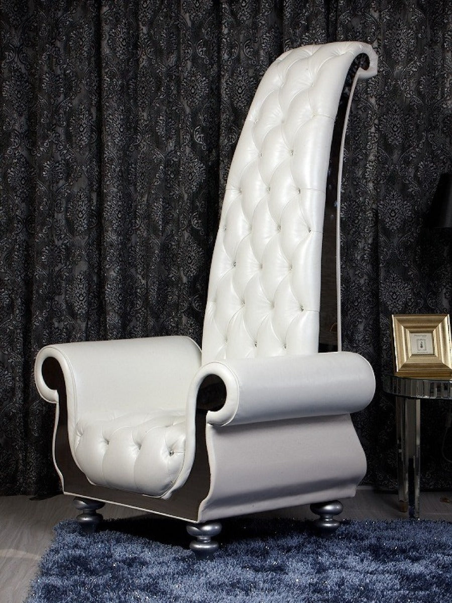 Divani Casa Luxe Neo-Classical Pearl White Italian Leather Leisure Chair