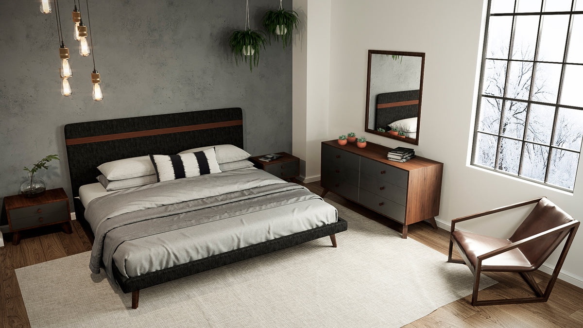 Nova Domus Dali Mid-Century Grey Fabric and Walnut Bed