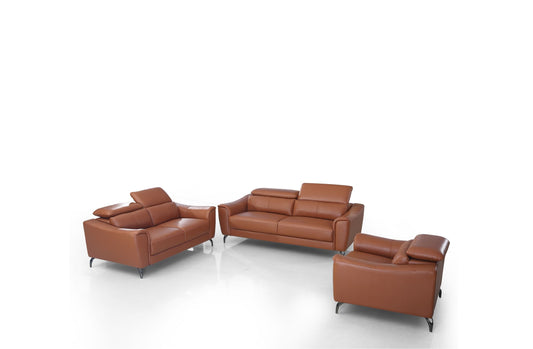 Divani Casa Danis Modern Cognac Leather Brown Sofa Set