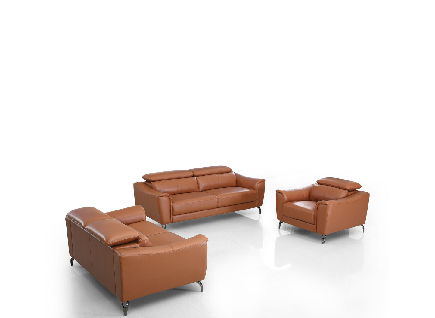 Divani Casa Danis Modern Cognac Leather Brown Sofa Set