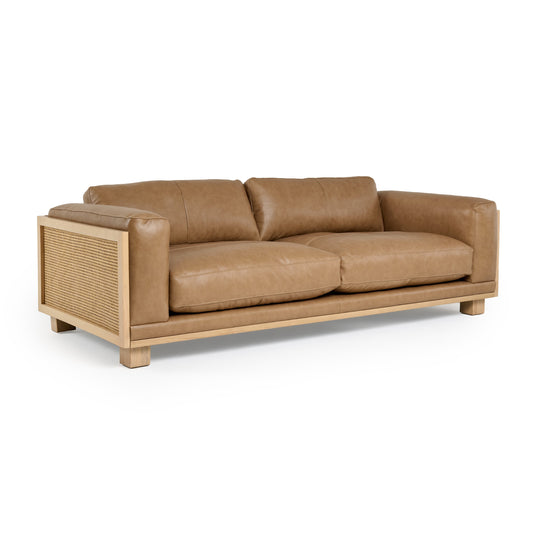 Divani Casa Danson Modern Tan Leather and Wicker Sofa