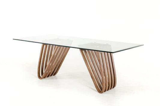 Modrest Draper Mid-Century Walnut and Glass Dining Table