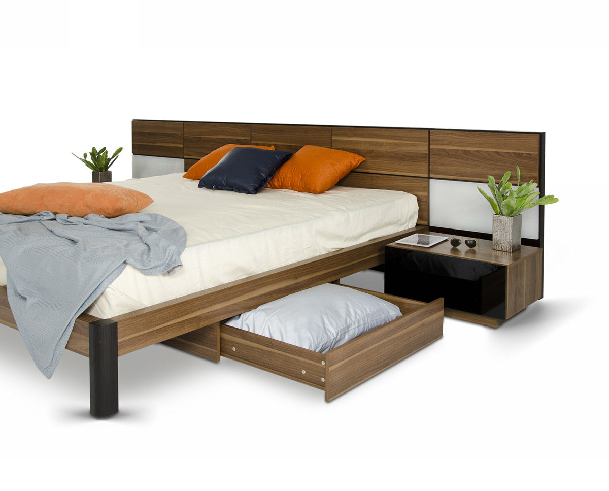 Rondo Mid-Century Platform Bed with Nightstands Storage And Lights