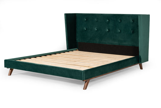 Nova Domus Durango Modern Green Fabric and Walnut Bed