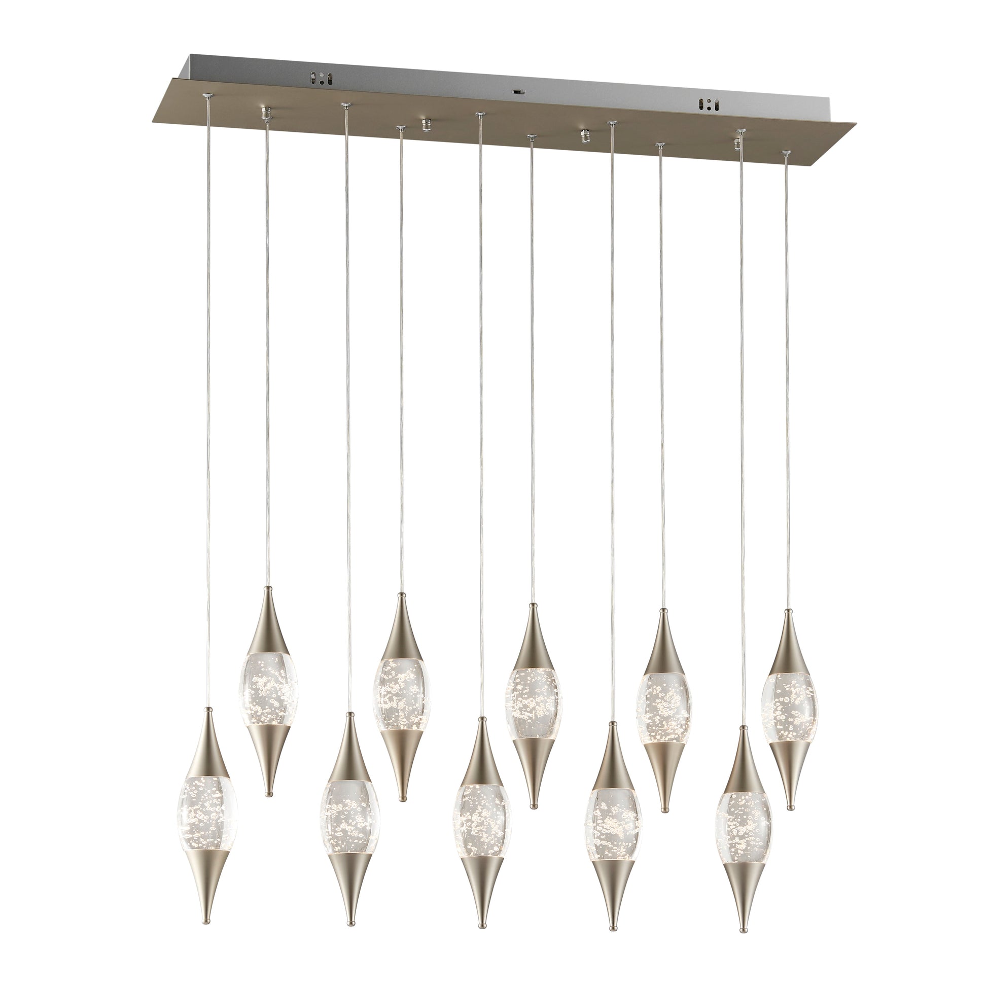 Shinny Teardrops Rectangular Chandelier Matte Nickel by Finesse Decor CH-640-10