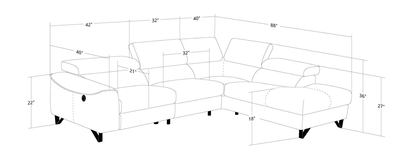 Divani Casa Versa Modern Grey Teco Leather LAF Chaise Sectional with Recliner