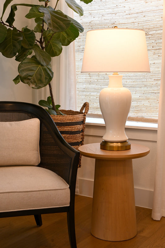 Modern Lantern Elijah cordless lamp in Ivory on Antique Brass