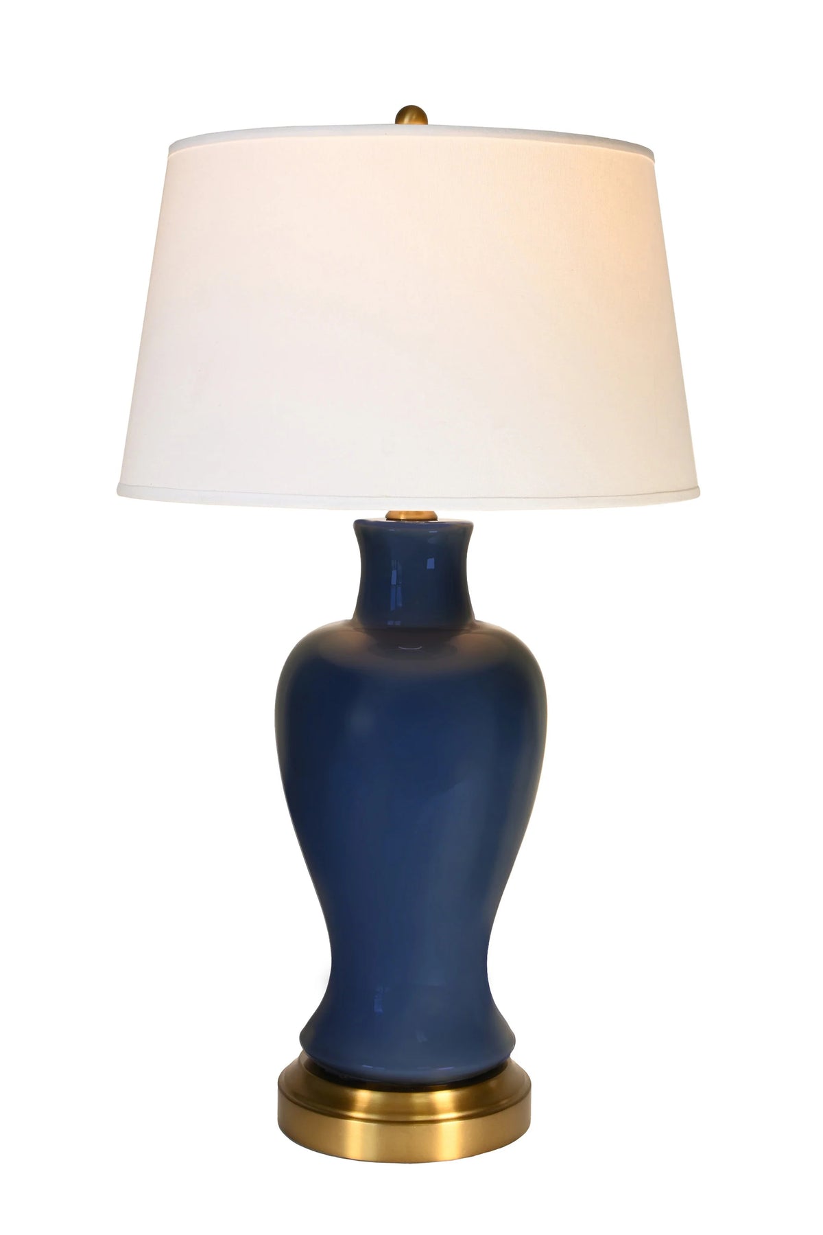 Elijah midnight blue ceramic cordless table lamp with antique brass base