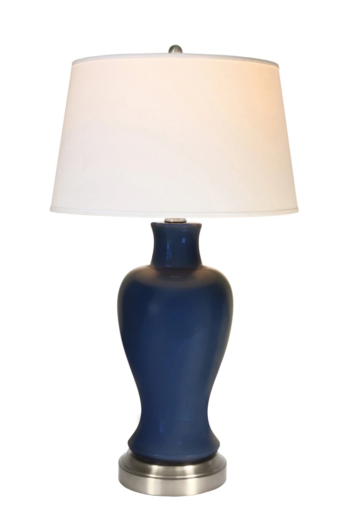 Elijah midnight blue ceramic cordless table lamp with brushed nickel base