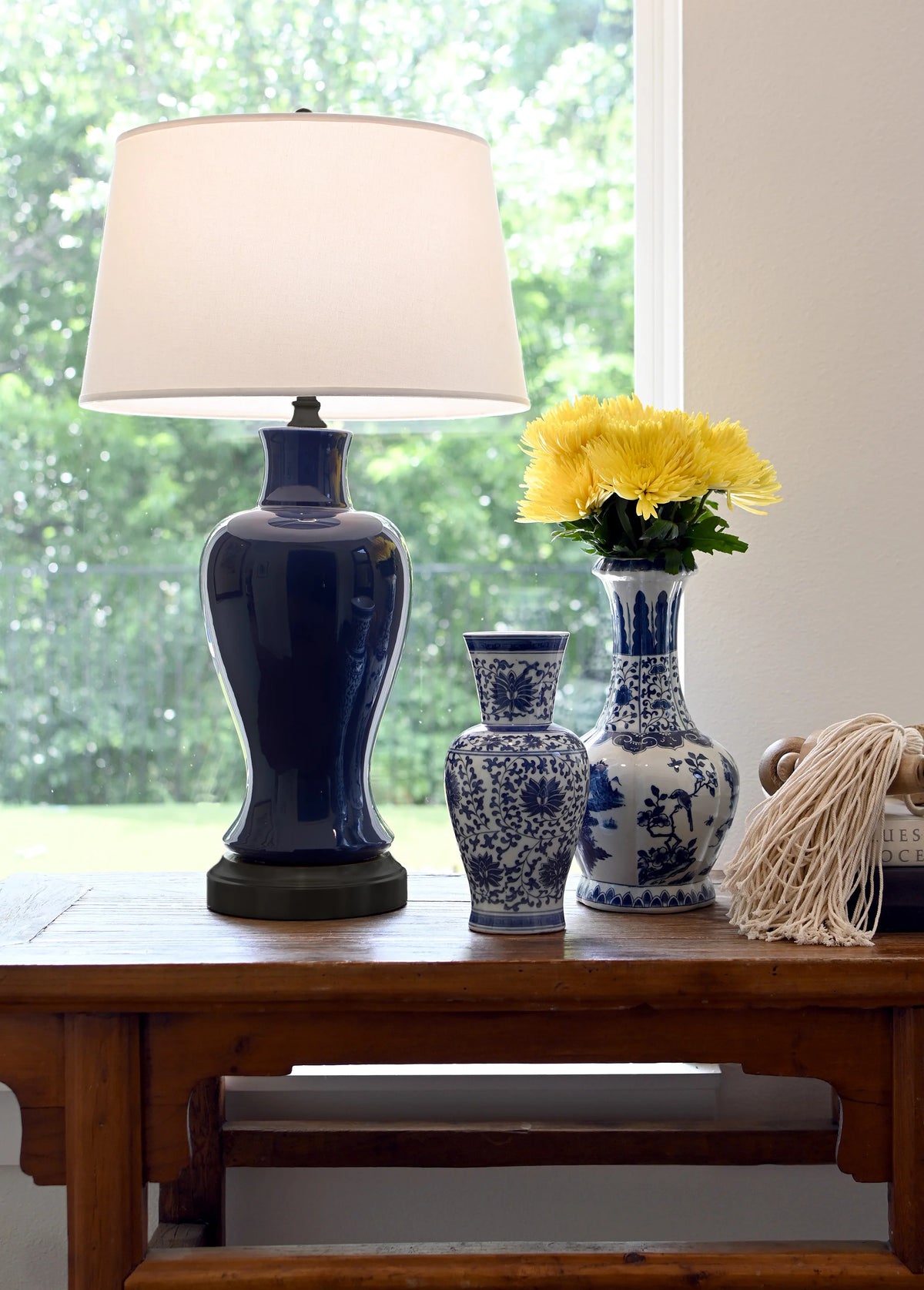 Elijah midnight blue cordless lamp with black rechargeable battery base