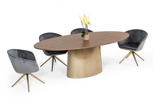 Modrest Yara Modern Grey Velvet and Bronze Dining Chair