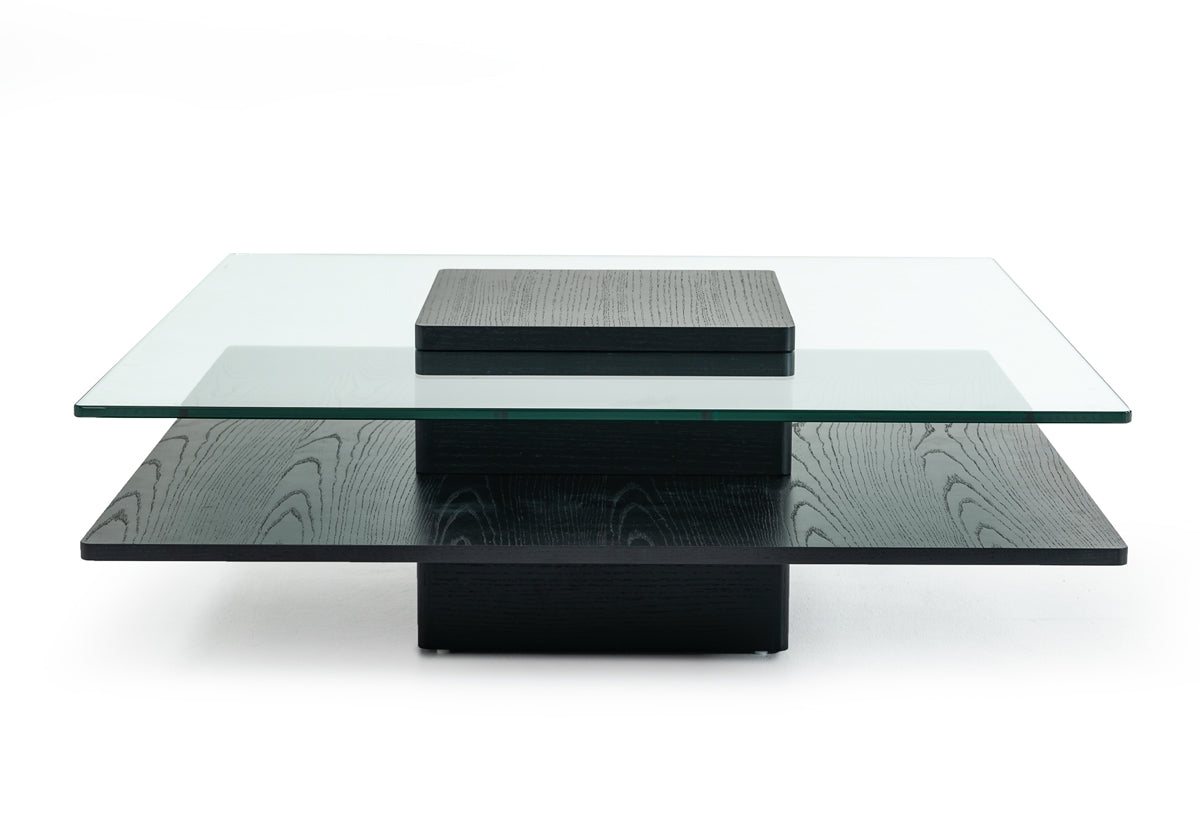 Emulsion Modern Black Oak Glass Coffee Table