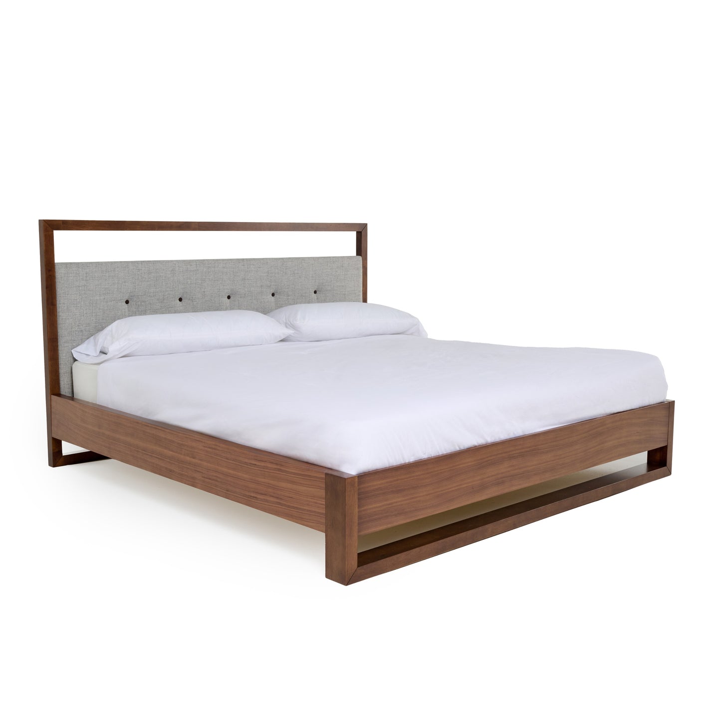 Eastern King Nova Domus Falcor Modern Grey Fabric and Walnut Veneer Bed