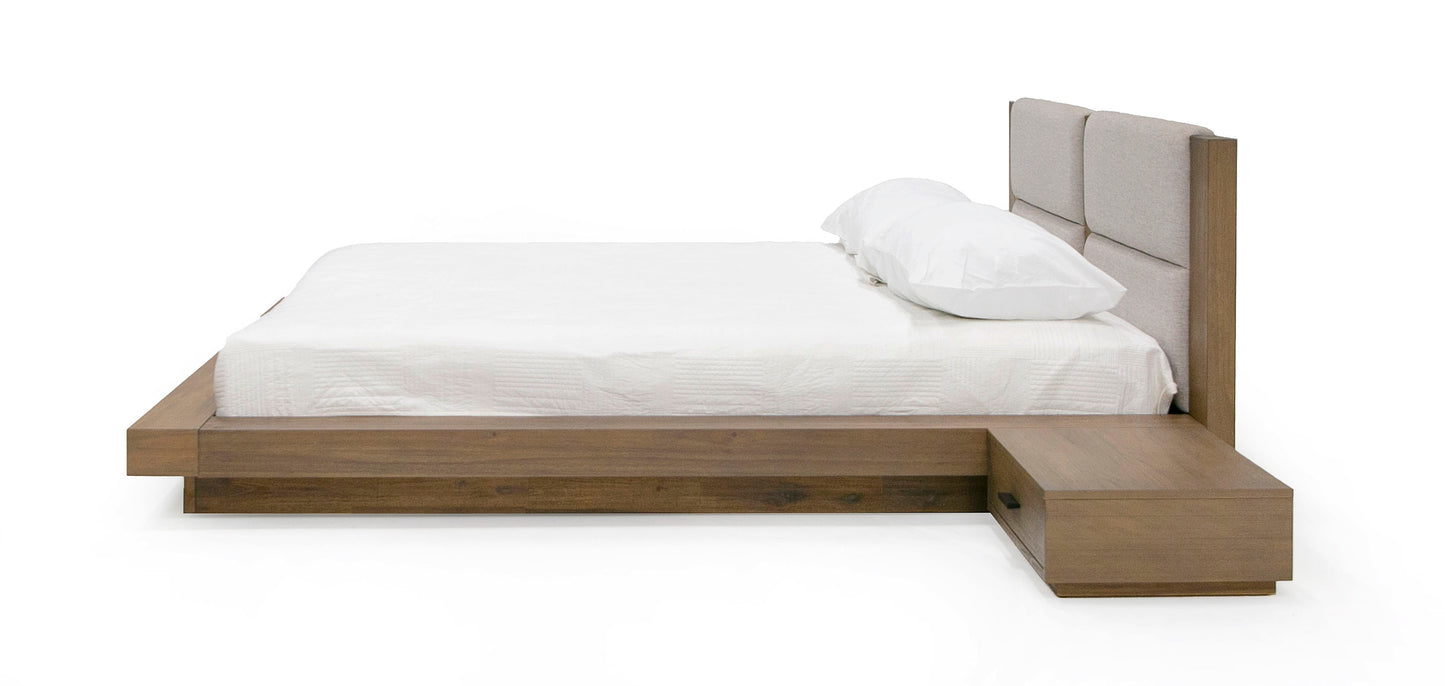 Nova Domus Fantasia Contemporary Walnut and Grey Bed with Two Nightstands