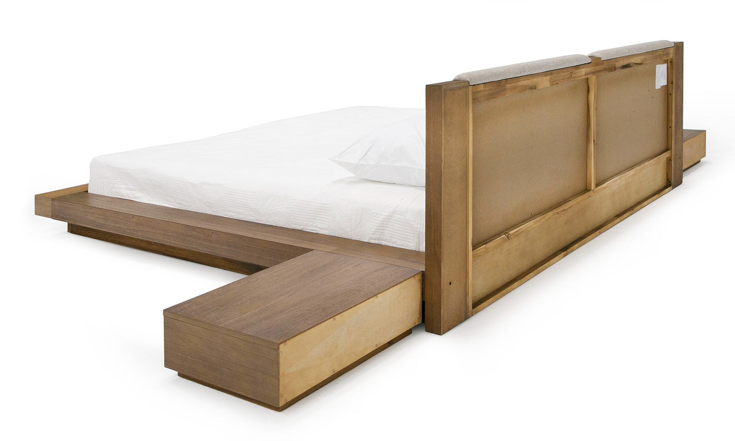 Nova Domus Fantasia Contemporary Walnut and Grey Bed with Two Nightstands