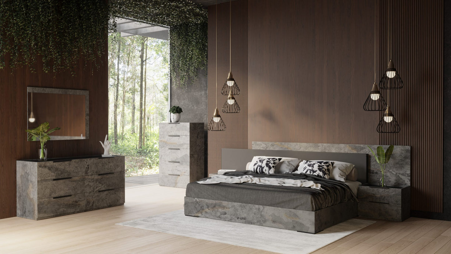 Nova Domus Ferrara Eastern King Modern Volcano Oxide Grey Bed with Nightstands