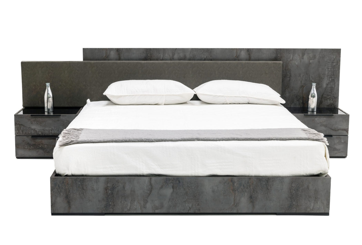 Nova Domus Ferrara Eastern King Modern Volcano Oxide Grey Bed with Nightstands