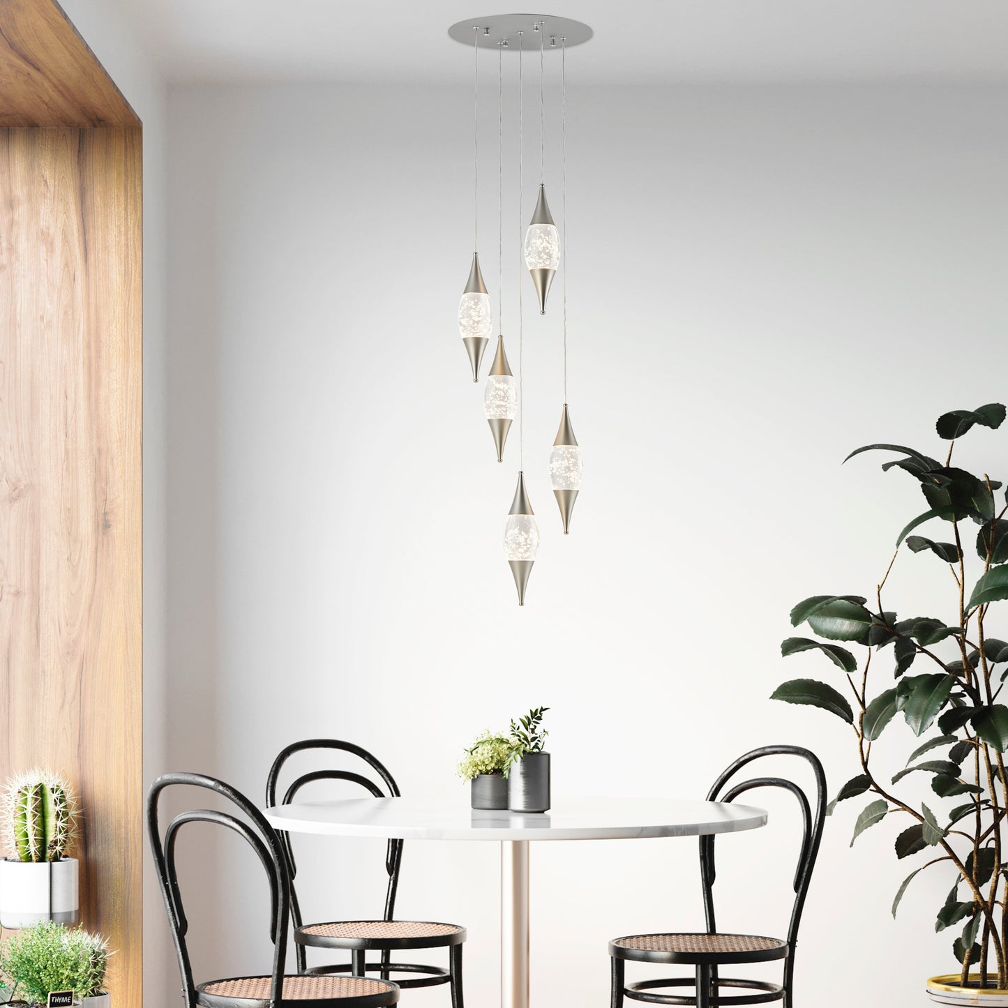 Shinny Teardrops Round Chandelier Matte Nickel by Finesse Decor CH-640-5