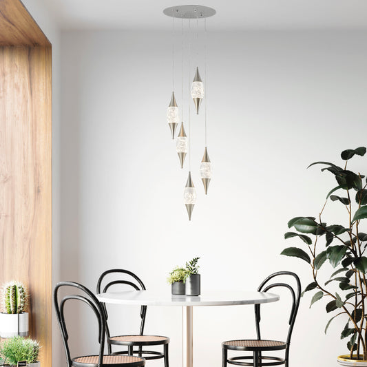 Shinny Teardrops Round Chandelier Matte Nickel by Finesse Decor CH-640-5