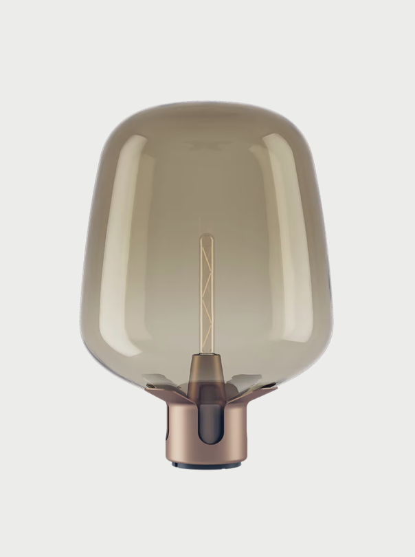 Lodes Flar designer lamp with Terra steel base and Honey blown glass diffuser