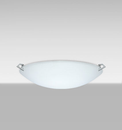 Besa Sonya 17 – Satin Frost glass, lit, angled view, shown with polished nickel clips