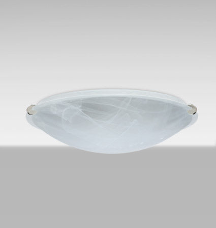 Besa Trio 16 – Marble glass, lit, angled view, shown with polished nickel clips