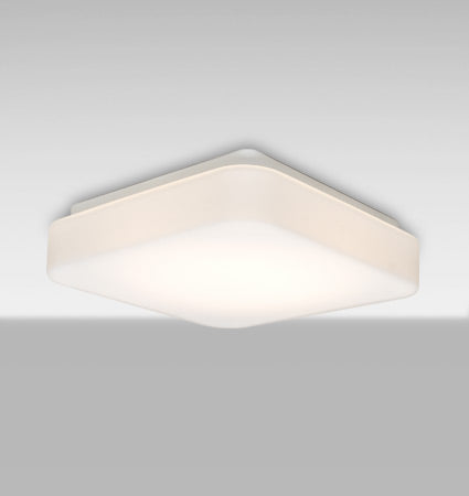 Besa Primo 11 square flush mount, lit, angled view