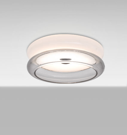 Besa Topper 8 Opal Glossy/Clear glass lit, angled view
